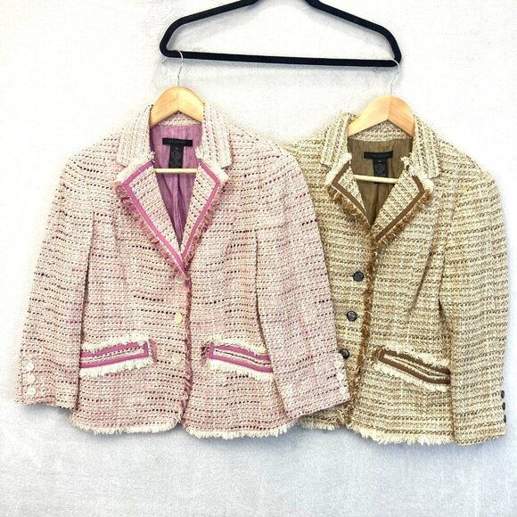 Lot of 2 Vintage Y2K The Limited Tweed Blazer Jackets Womens Medium Pink Fringe - Picture 1 of 16